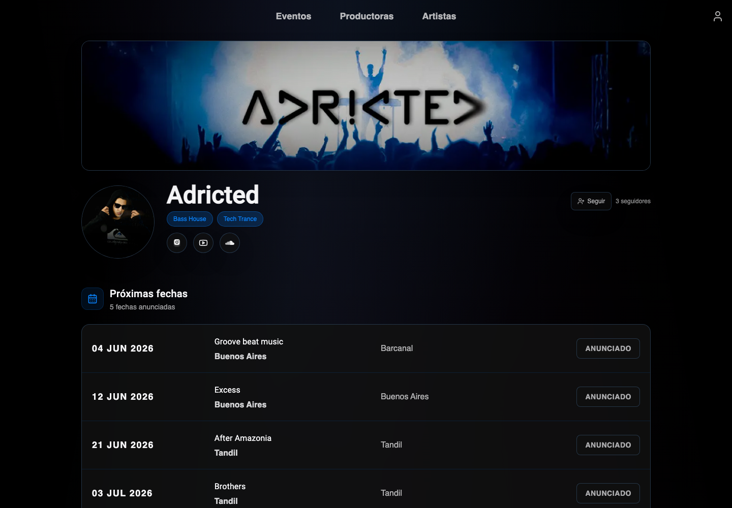 Perfil publico real de Adricted en Eventloop